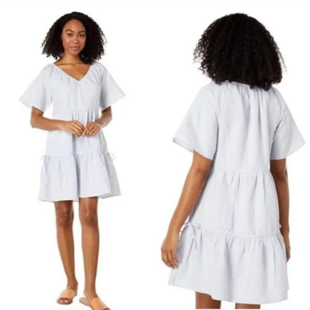 Madewell Light Blue Tiered V-Neck Mini Dress
